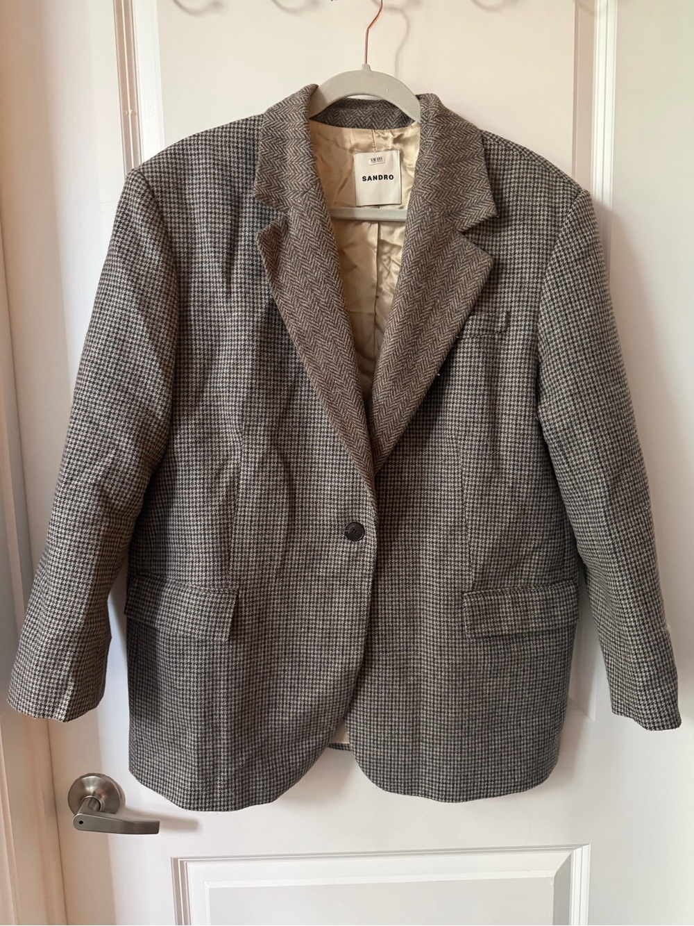 Sandro Gray Houndstooth Single-Button Blazer